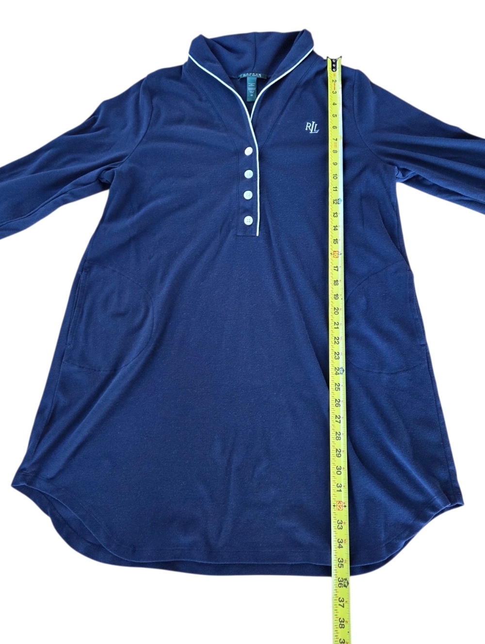 Lauren Ralph Lauren Sleep Shirt Logo and Pockets Lush Navy Blue Plus Size 2X - Picture 7 of 11